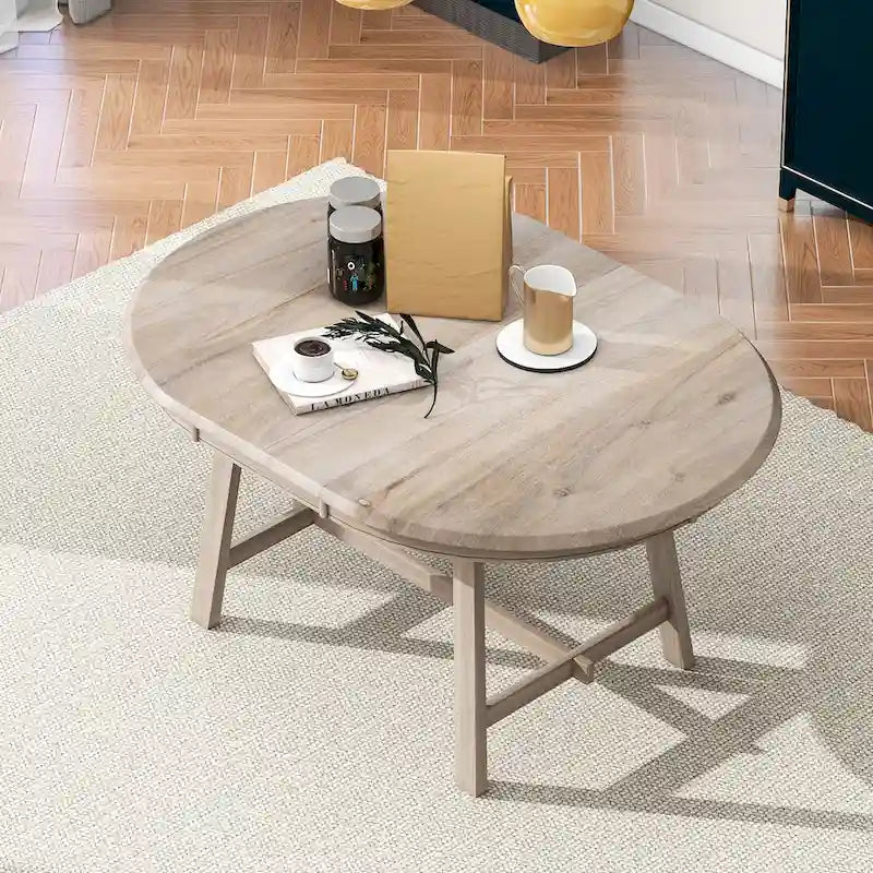 Retro Wood Dining Table Round Extendable Dining Table for Dining Room