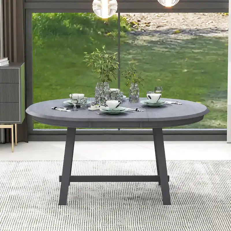Retro Wood Dining Table Round Extendable Dining Table for Dining Room