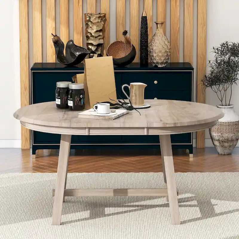 Retro Wood Dining Table Round Extendable Dining Table for Dining Room