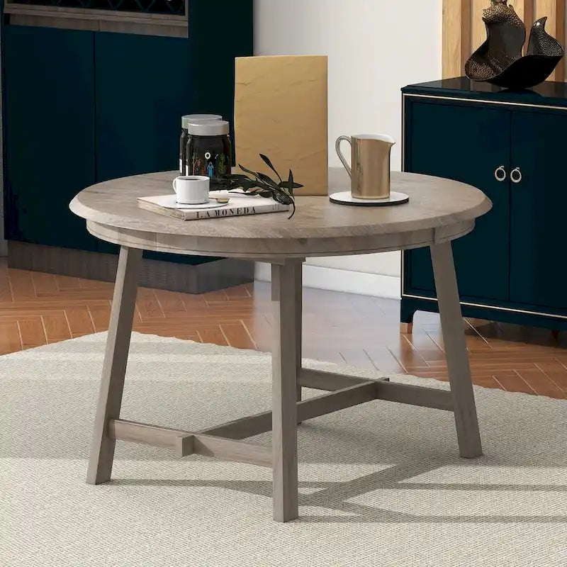 Retro Wood Dining Table Round Extendable Dining Table for Dining Room
