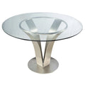 48 Inch Dining Table with Round Glass Top and Metal Base, Chrome