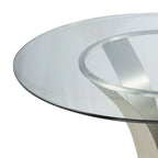 48 Inch Dining Table with Round Glass Top and Metal Base, Chrome