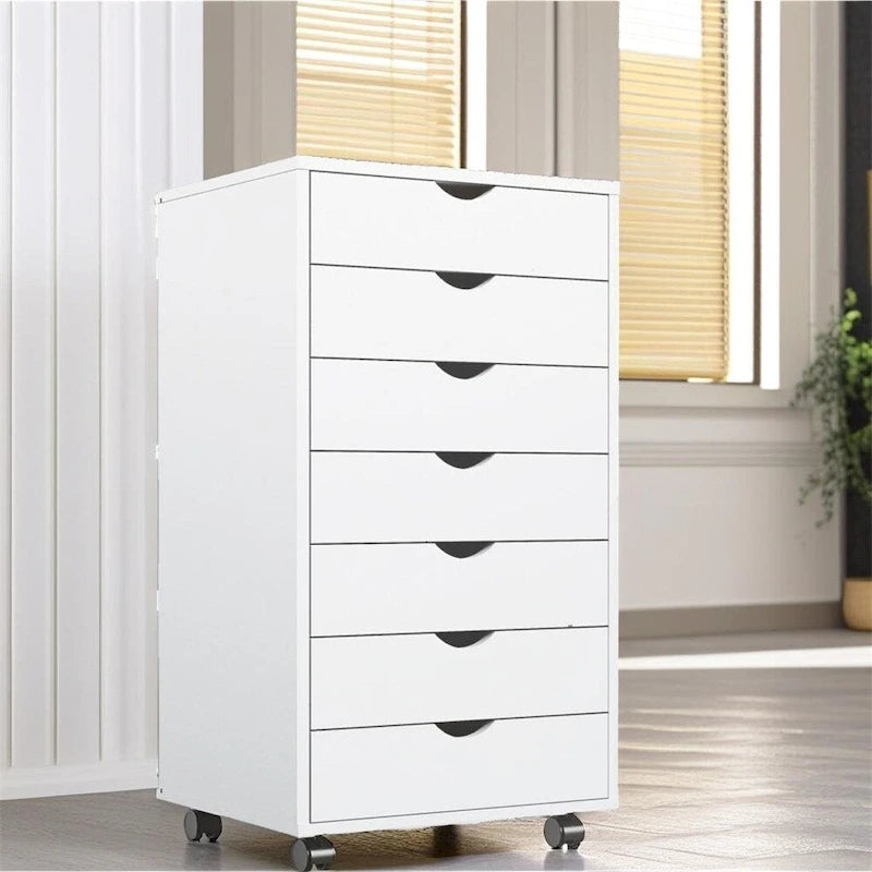 Mobile Wood Storage Cabinets with Wheels and 7 Drawer