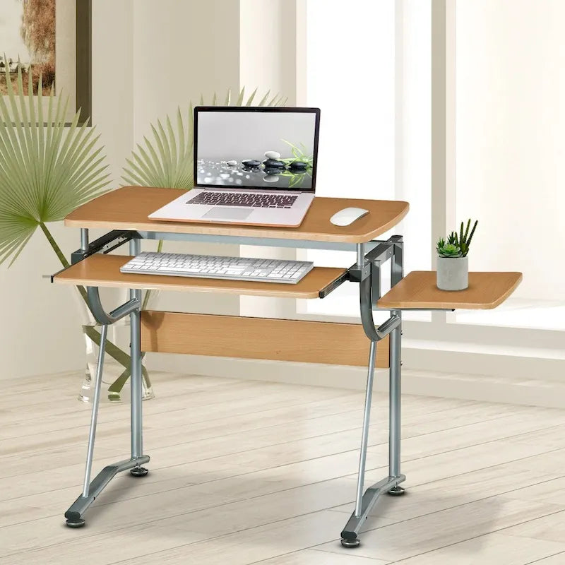 Ergonomic Compact Computer Desk with Shelf And Keyboard Panel