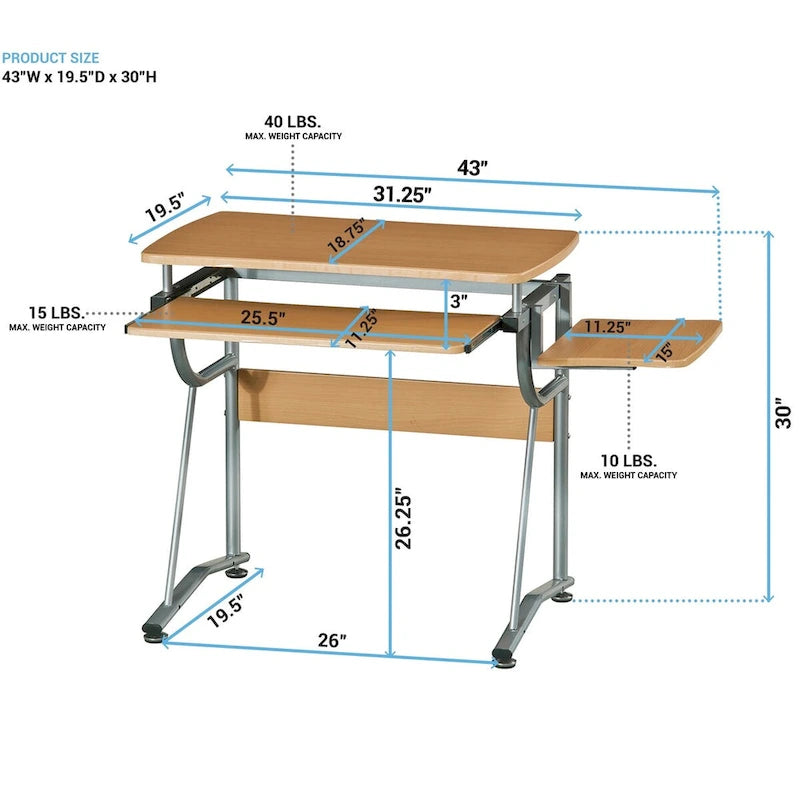 Ergonomic Compact Computer Desk with Shelf And Keyboard Panel