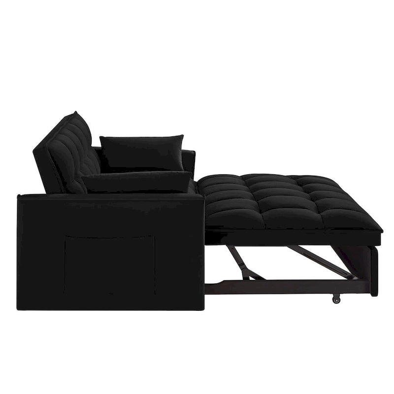 4-in-1 Pull-Out Sleeper Sofa Bed - Loveseat in Velvet -Convertible Couch Bed with Reclining Backrest,2 Side Pockets