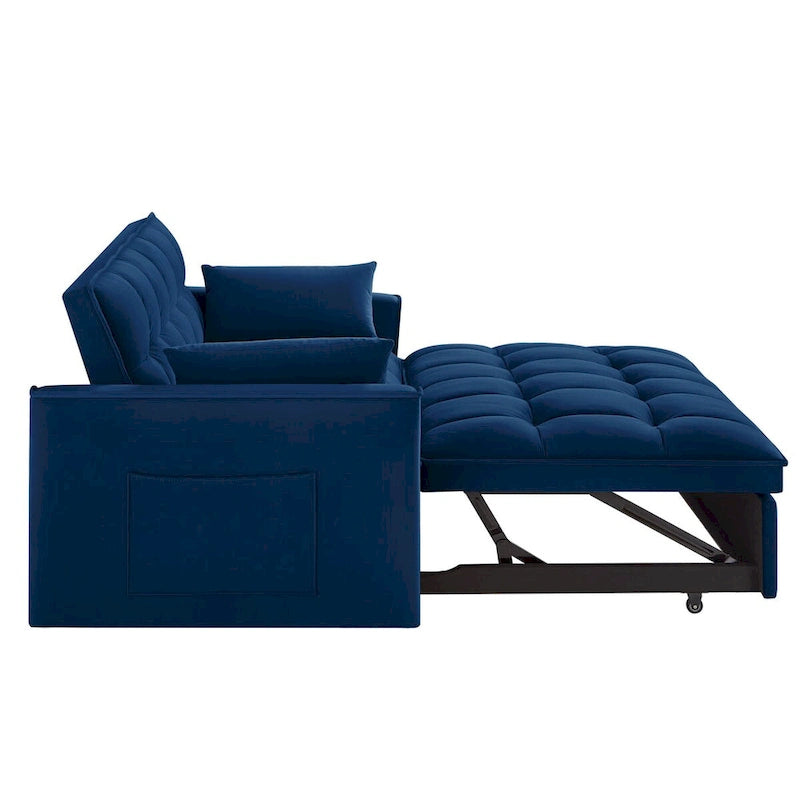 4-in-1 Pull-Out Sleeper Sofa Bed - Loveseat in Velvet -Convertible Couch Bed with Reclining Backrest,2 Side Pockets