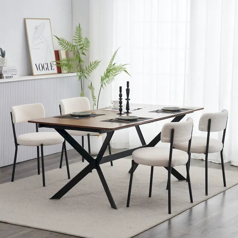 Set of 4 Teddy Fabric Upholstered with Metal Frame