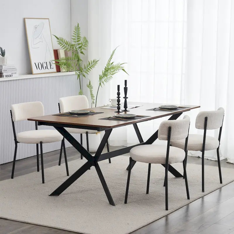 Set of 4 Teddy Fabric Upholstered with Metal Frame