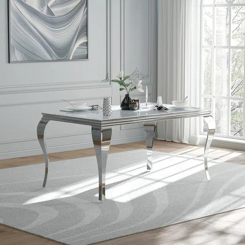 Mid Century Modern Glass Dining Table with Metal Cabriole Legs