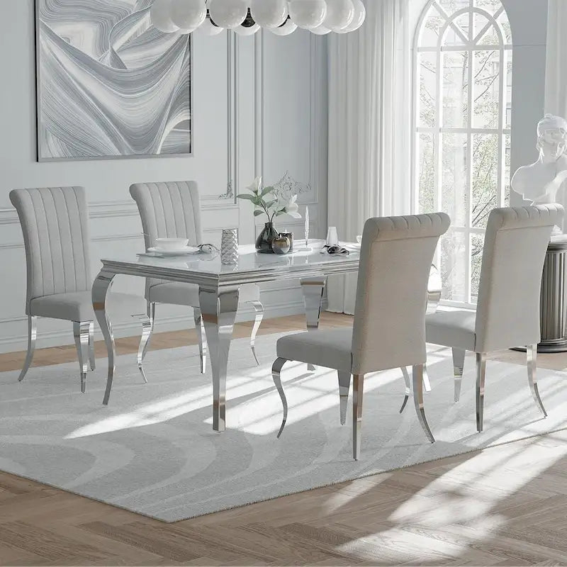 Mid Century Modern Glass Dining Table with Metal Cabriole Legs