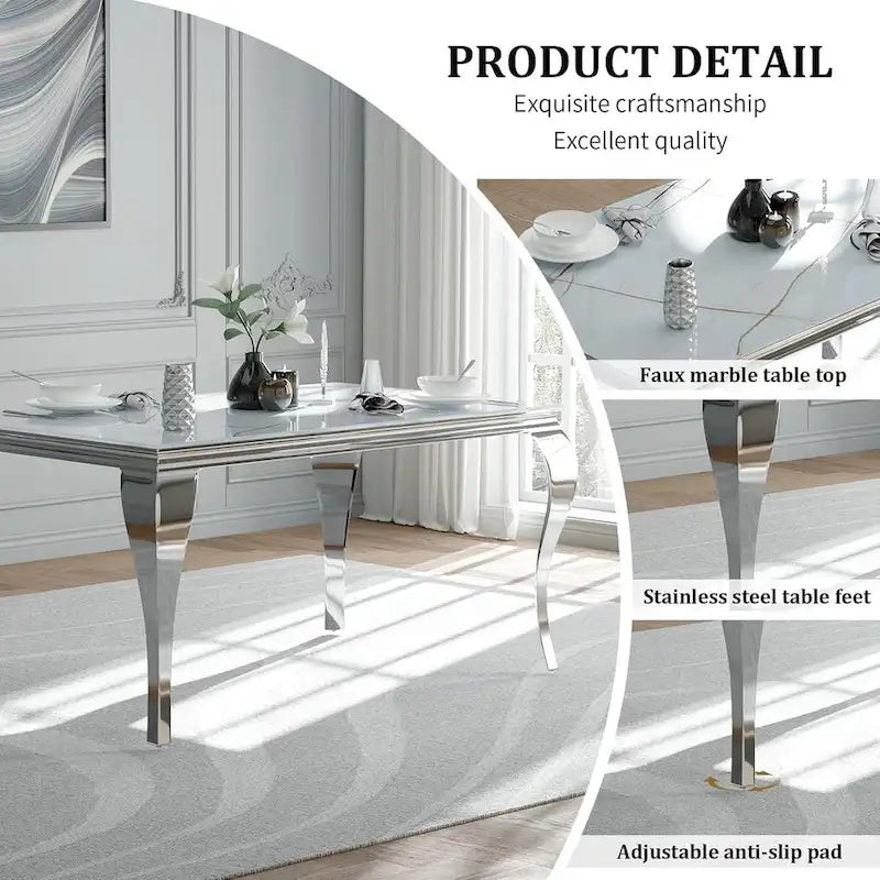 Mid Century Modern Glass Dining Table with Metal Cabriole Legs