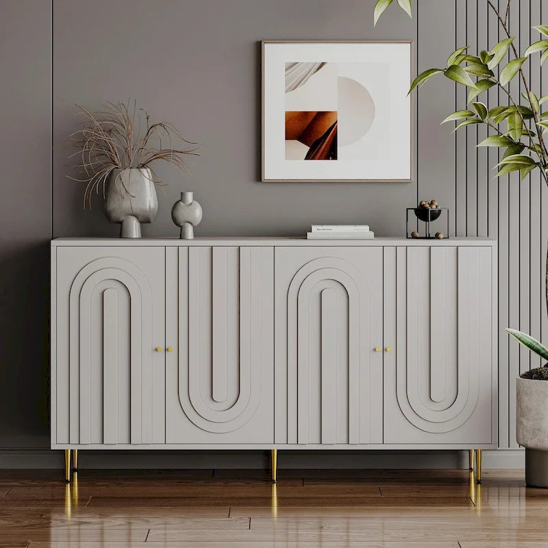 Modern Lacquered 4-Door Wooden Sideboard Buffet Server Cabinet