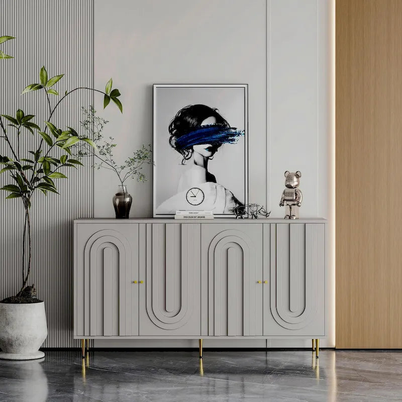 Modern Lacquered 4-Door Wooden Sideboard Buffet Server Cabinet