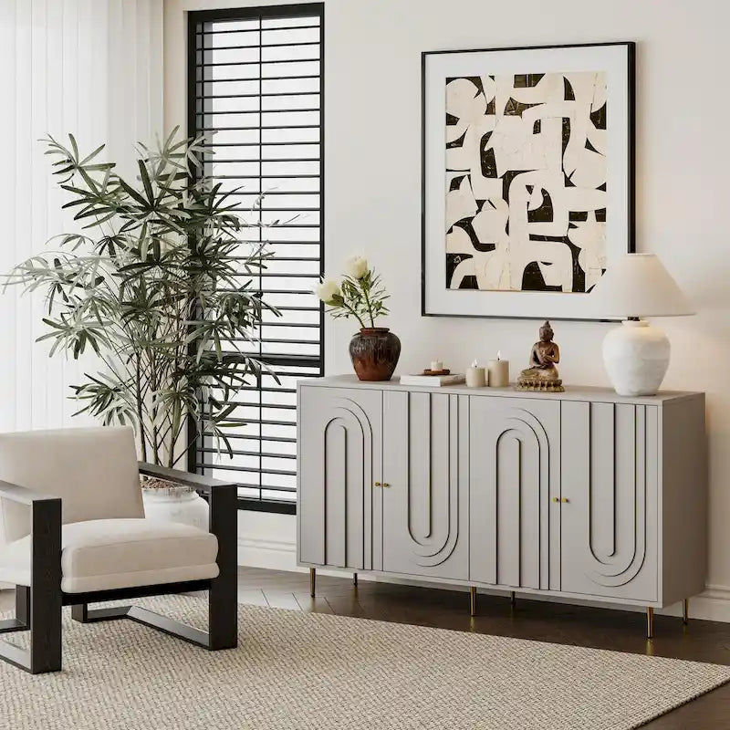 Modern Lacquered 4-Door Wooden Sideboard Buffet Server Cabinet