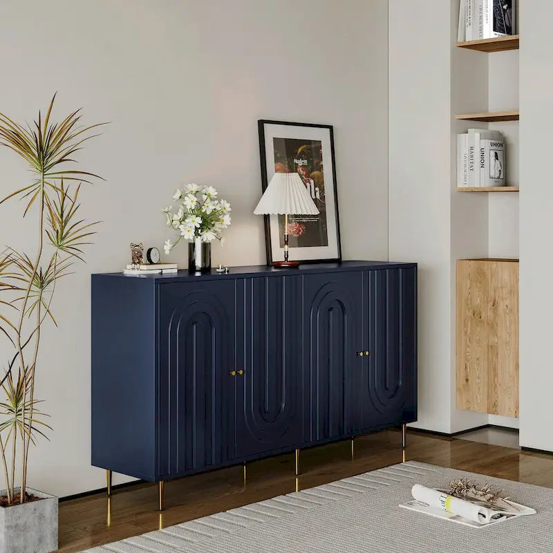 Modern Lacquered 4-Door Wooden Sideboard Buffet Server Cabinet