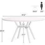 White Round Dining Table with Metal Legs - 47 Inch for 4-6 People