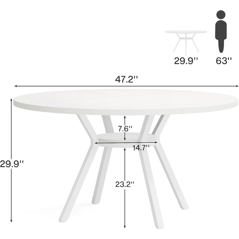 White Round Dining Table with Metal Legs - 47 Inch for 4-6 People