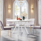 White Round Dining Table with Metal Legs - 47 Inch for 4-6 People