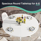 White Round Dining Table with Metal Legs - 47 Inch for 4-6 People
