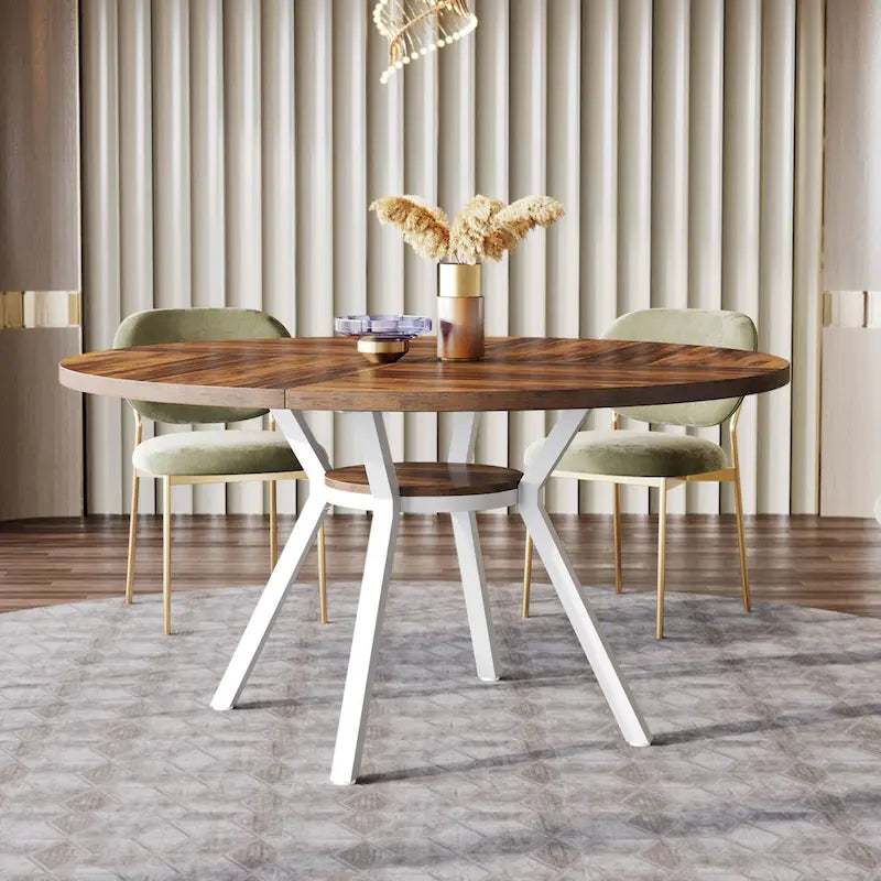 White Round Dining Table with Metal Legs - 47 Inch for 4-6 People