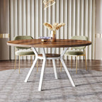 White Round Dining Table with Metal Legs - 47 Inch for 4-6 People