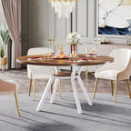White Round Dining Table with Metal Legs - 47 Inch for 4-6 People