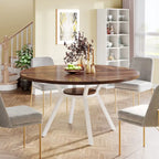 White Round Dining Table with Metal Legs - 47 Inch for 4-6 People