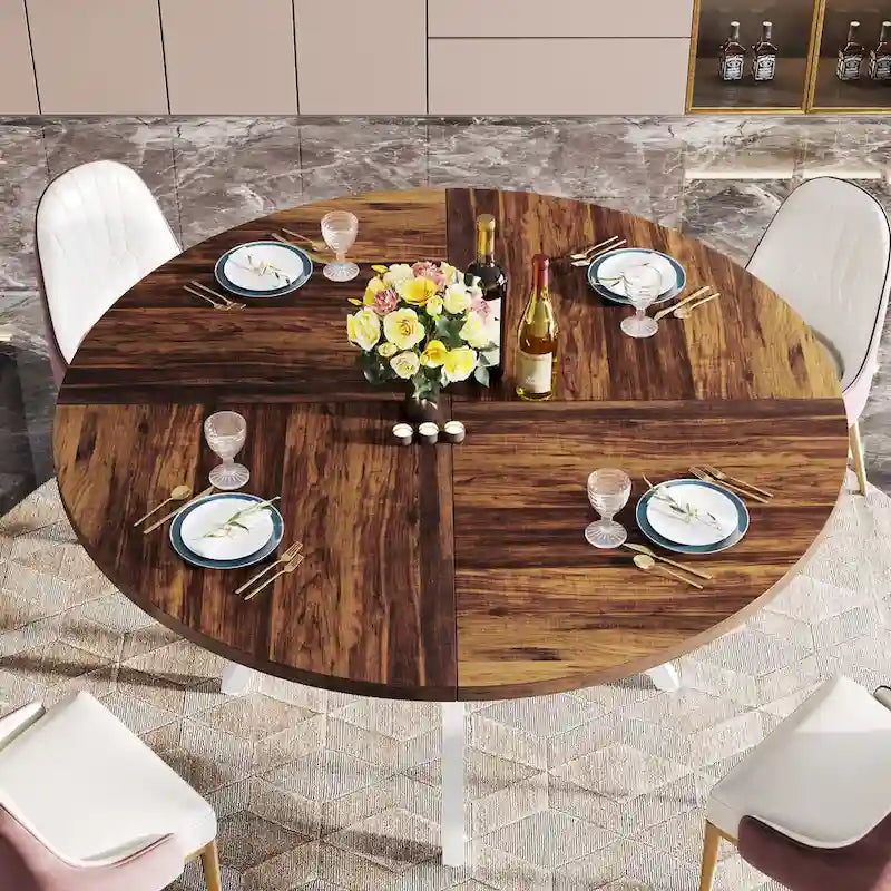 White Round Dining Table with Metal Legs - 47 Inch for 4-6 People