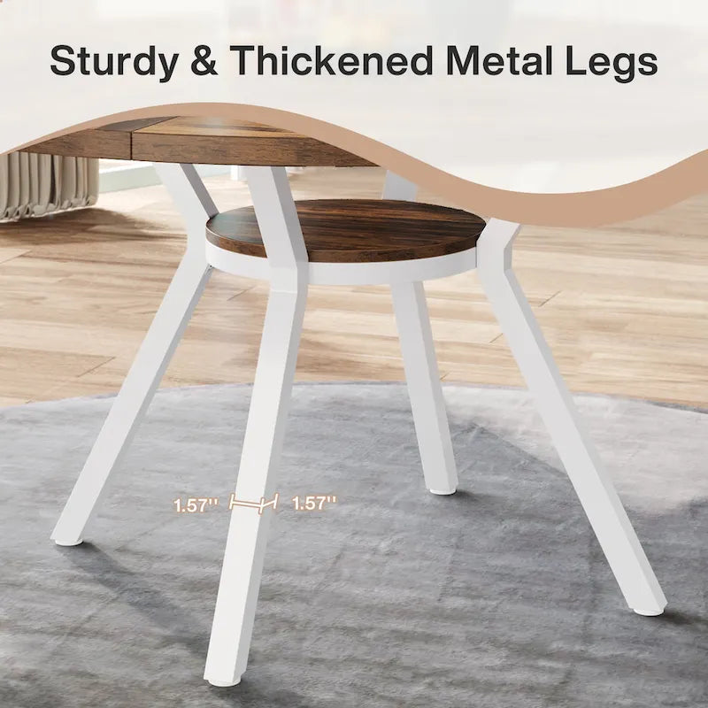 White Round Dining Table with Metal Legs - 47 Inch for 4-6 People