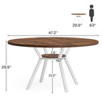 White Round Dining Table with Metal Legs - 47 Inch for 4-6 People