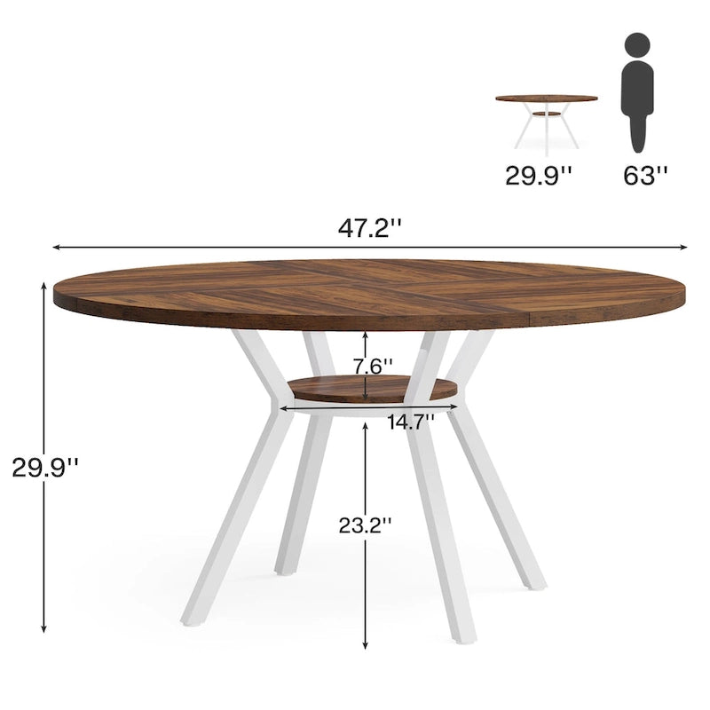White Round Dining Table with Metal Legs - 47 Inch for 4-6 People
