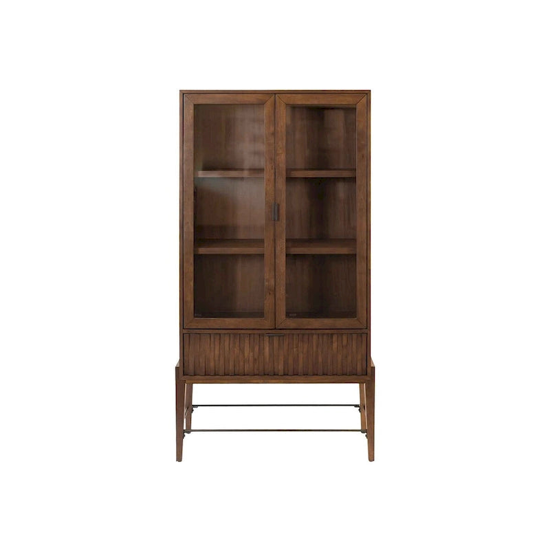 Mid-century Modern Glass Door Bookcase/ Display, Office Bookcase/Display, Accent Bookcase/Display, Brown