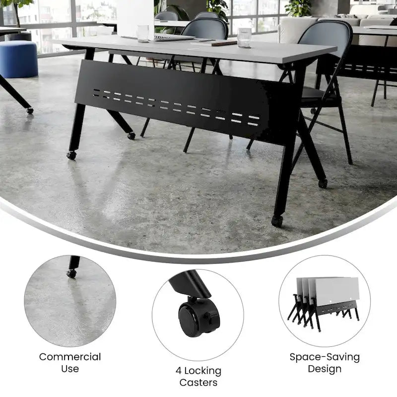 Commercial Nesting Flip Training Table with Steel Frame and Y-Legs - 23.5W x 60D x 30H