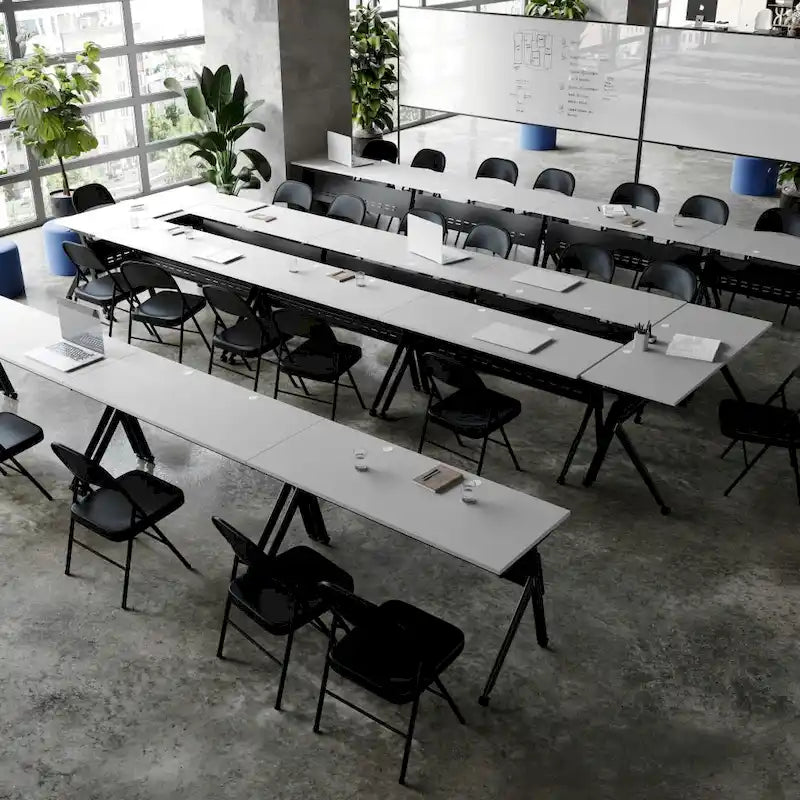 Commercial Nesting Flip Training Table with Steel Frame and Y-Legs - 23.5W x 60D x 30H