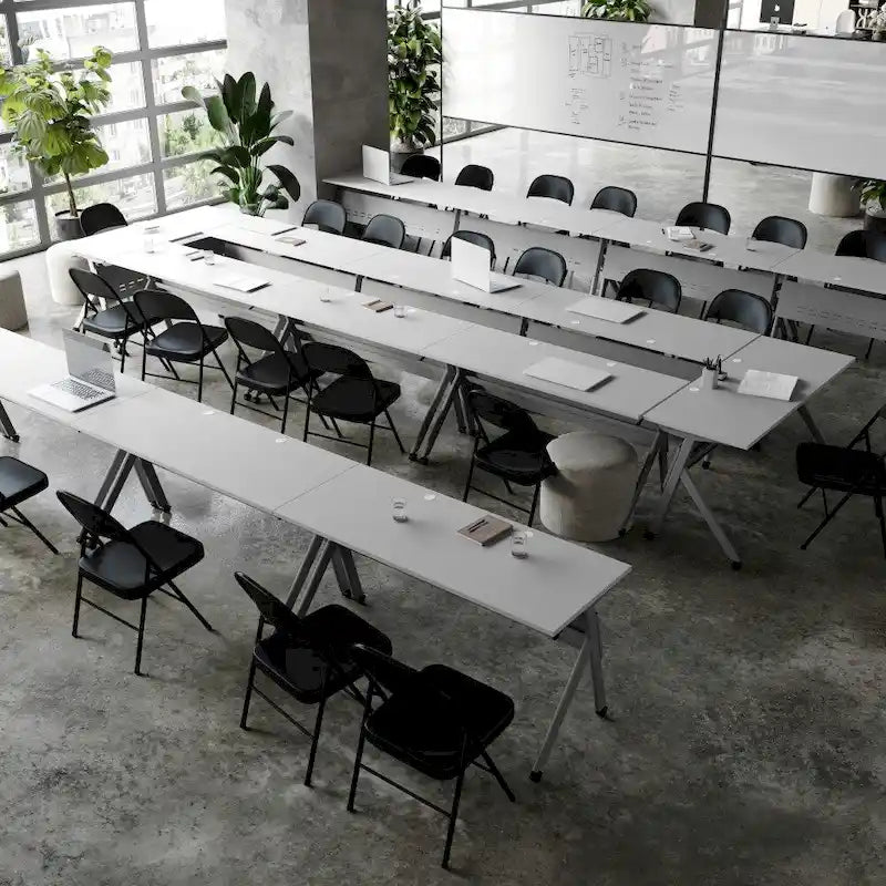 Commercial Nesting Flip Training Table with Steel Frame and Y-Legs - 23.5W x 60D x 30H