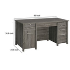 Wim 60 Inch 4 Drawer Lift Top Office Desk, 2 Pull Out Trays, Weathered Gray