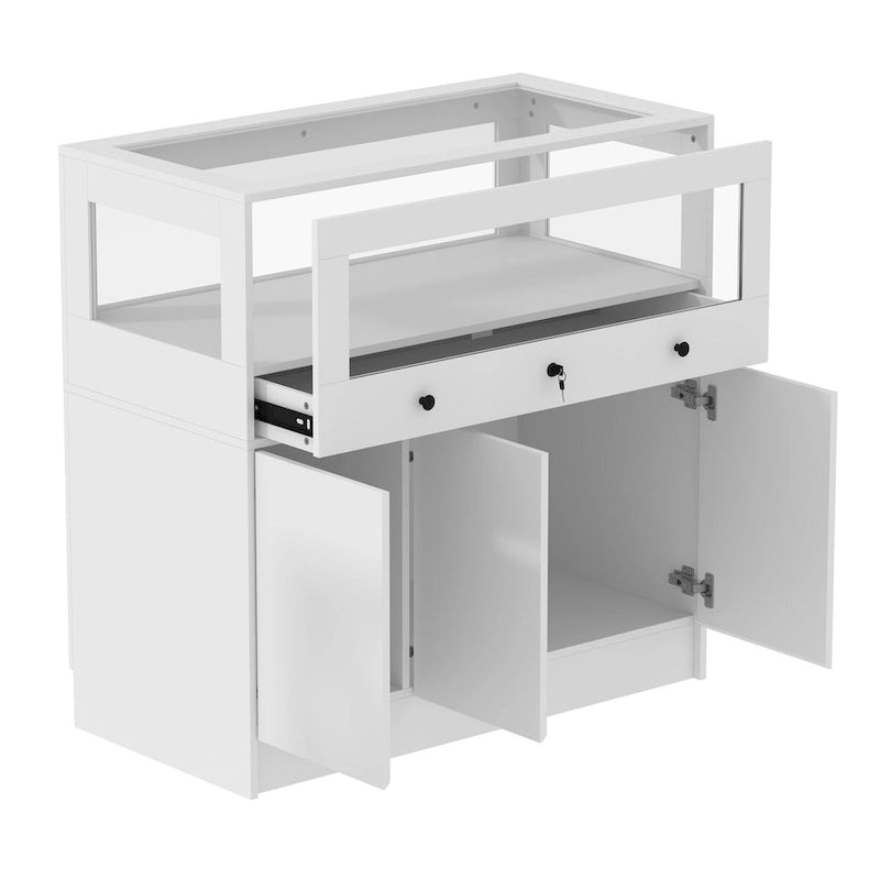 Display Cabinet with Tempered Glass Top and Lockable Storage Closet - 39.4