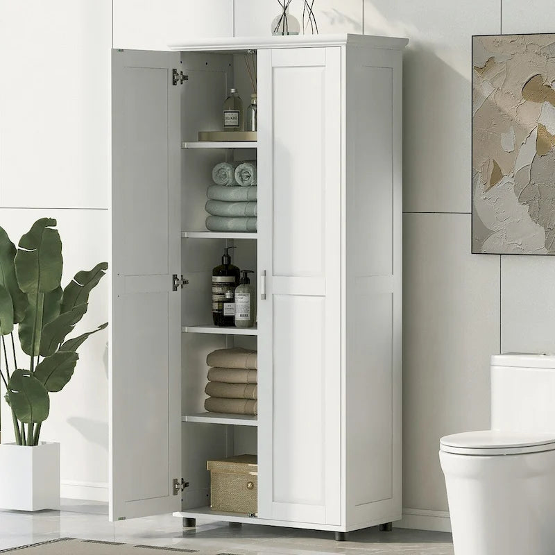 Storage Cabinet with Two Doors for Bathroom, Office, Adjustable Shelf, MDF Board