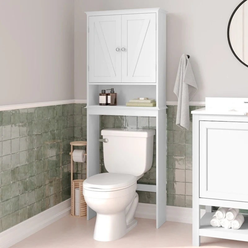Brown Farmhouse Over the Toilet Cabinet Storage Organizer with 2 Shelves