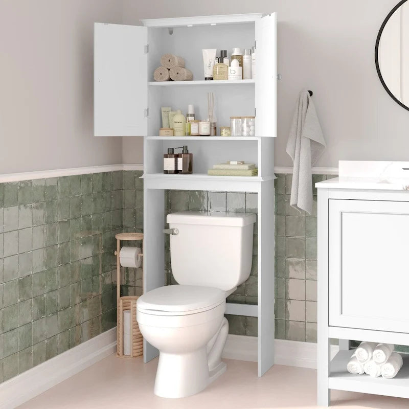 Brown Farmhouse Over the Toilet Cabinet Storage Organizer with 2 Shelves