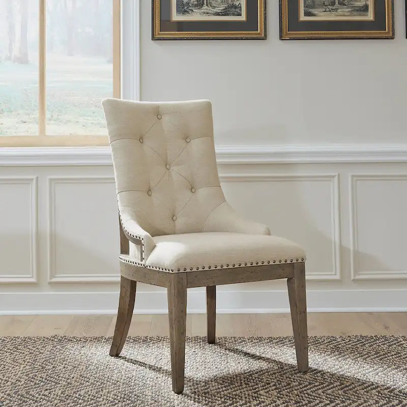 Americana Farmhouse Dusty Taupe Pedestal Table Set with Dining Chairs Options