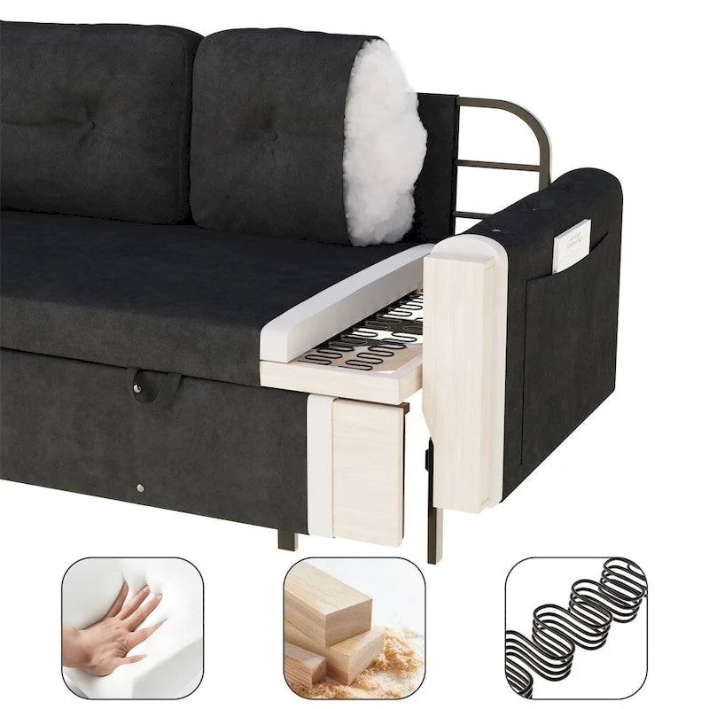 66.2Queen Pull Out Sofa Bed,Hydraulic System Convertible Sleeper Sofa