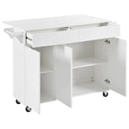 53.2in Rolling Kitchen Island with Drop Leaf with Spice Rack 2 Drawers