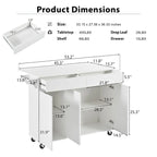 53.2in Rolling Kitchen Island with Drop Leaf with Spice Rack 2 Drawers