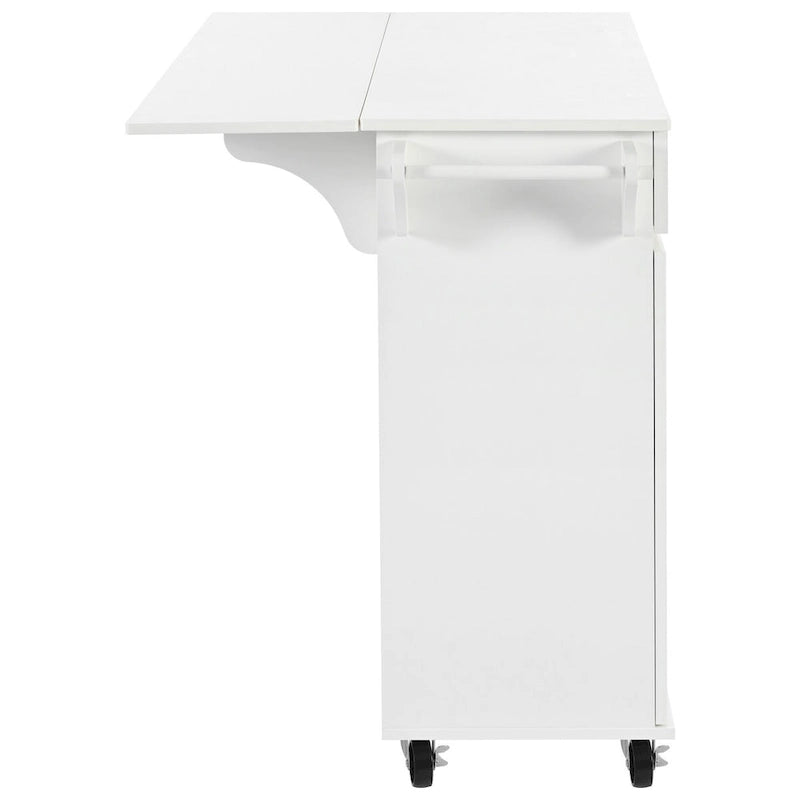 53.2in Rolling Kitchen Island with Drop Leaf with Spice Rack 2 Drawers