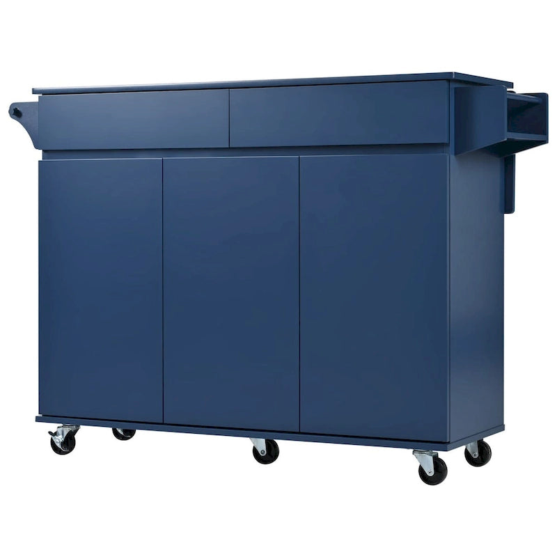 53.2in Rolling Kitchen Island with Drop Leaf with Spice Rack 2 Drawers
