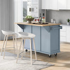 Oaks Aura 5-wheel White Kitchen Cart, Rubberwood Drop-Leaf Countertop, Internal storage racks, 3-drawer Storage Cabinet