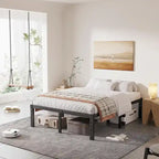 16 Inch Black Metal Platform Bed Frame With Wood Slats Support