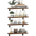 Floating Shelves Wall Set of 4, Hanging Storage Wall Shelf with Metal Guardrail